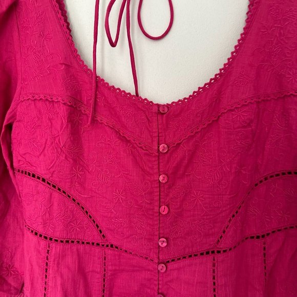 Free People Lisa Embroidered Lace Midi Dress Size S Pink Puff Sleeves Boho BNWT - Picture 4 of 16